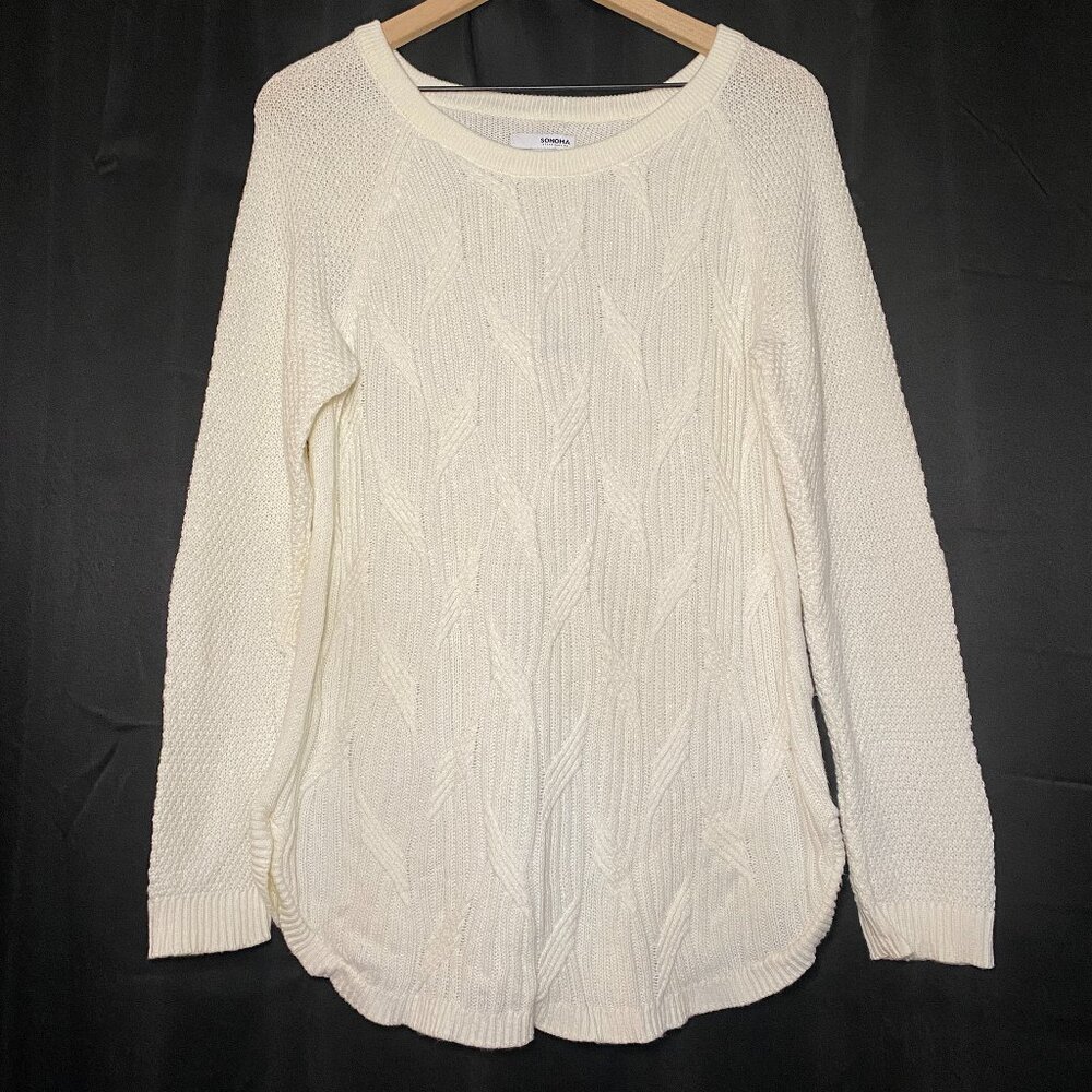 Cable Knit Scoop Neck Sweater in Cream by Sonoma Size L